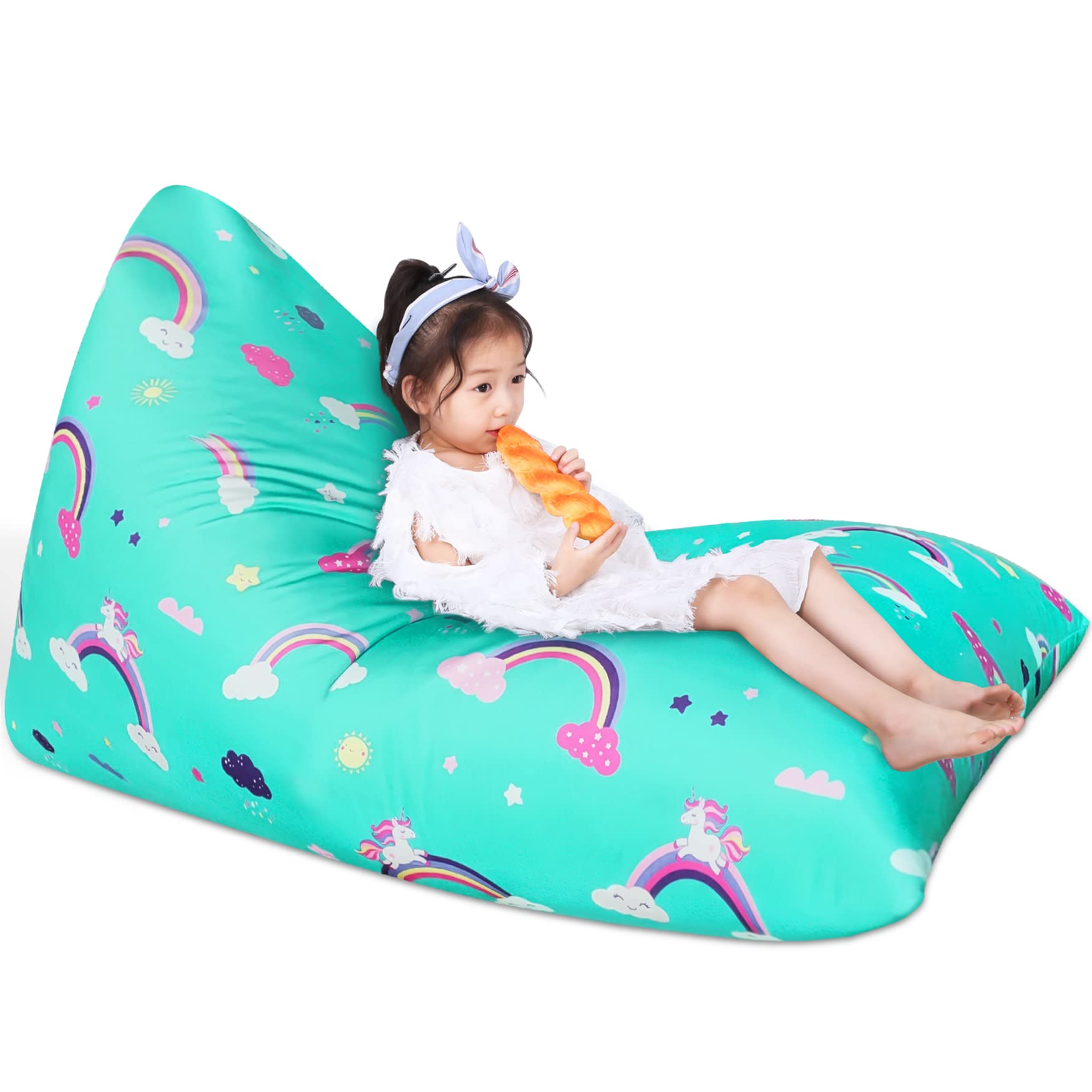 Jorbest Unicorns Stuffed Animal Storage Bean Bag Chair for Kids and Adults, Unicorns Rainbow Bean Bag Stuffed Animal Storage, Lu